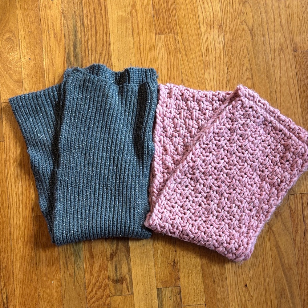 2 Scarves-Soft Pink Chunky Infinity Scarf & Gray & Silver Scarf